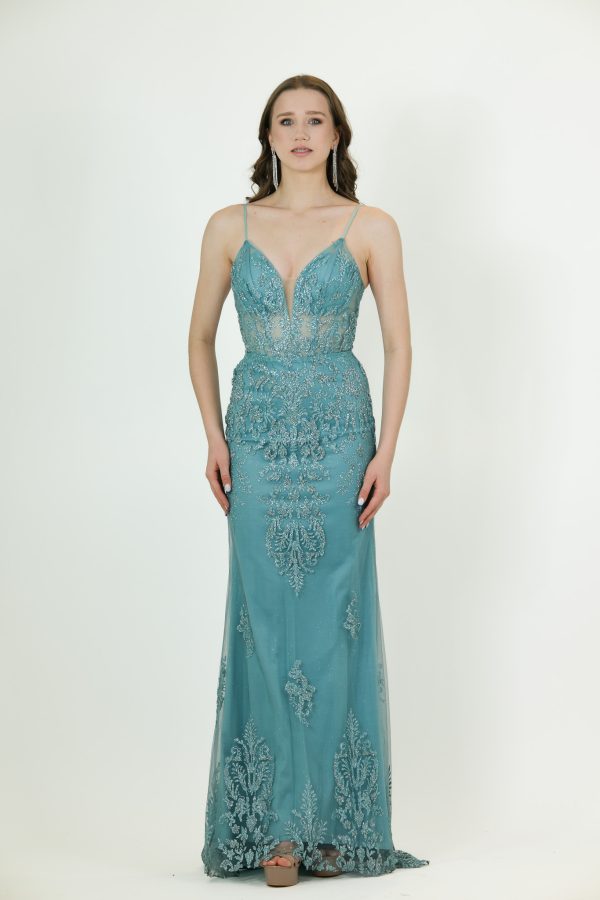 bright baby blue sparkling evening gown