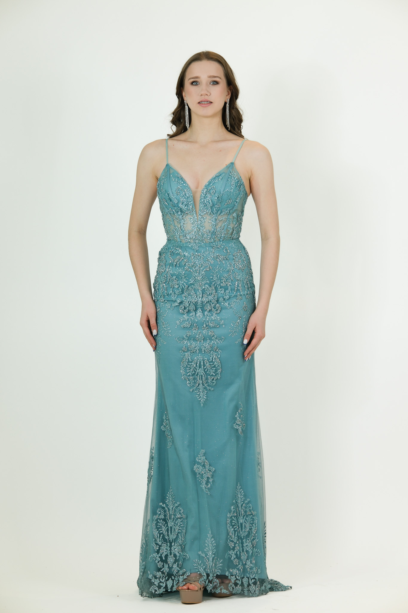 bright baby blue sparkling evening gown