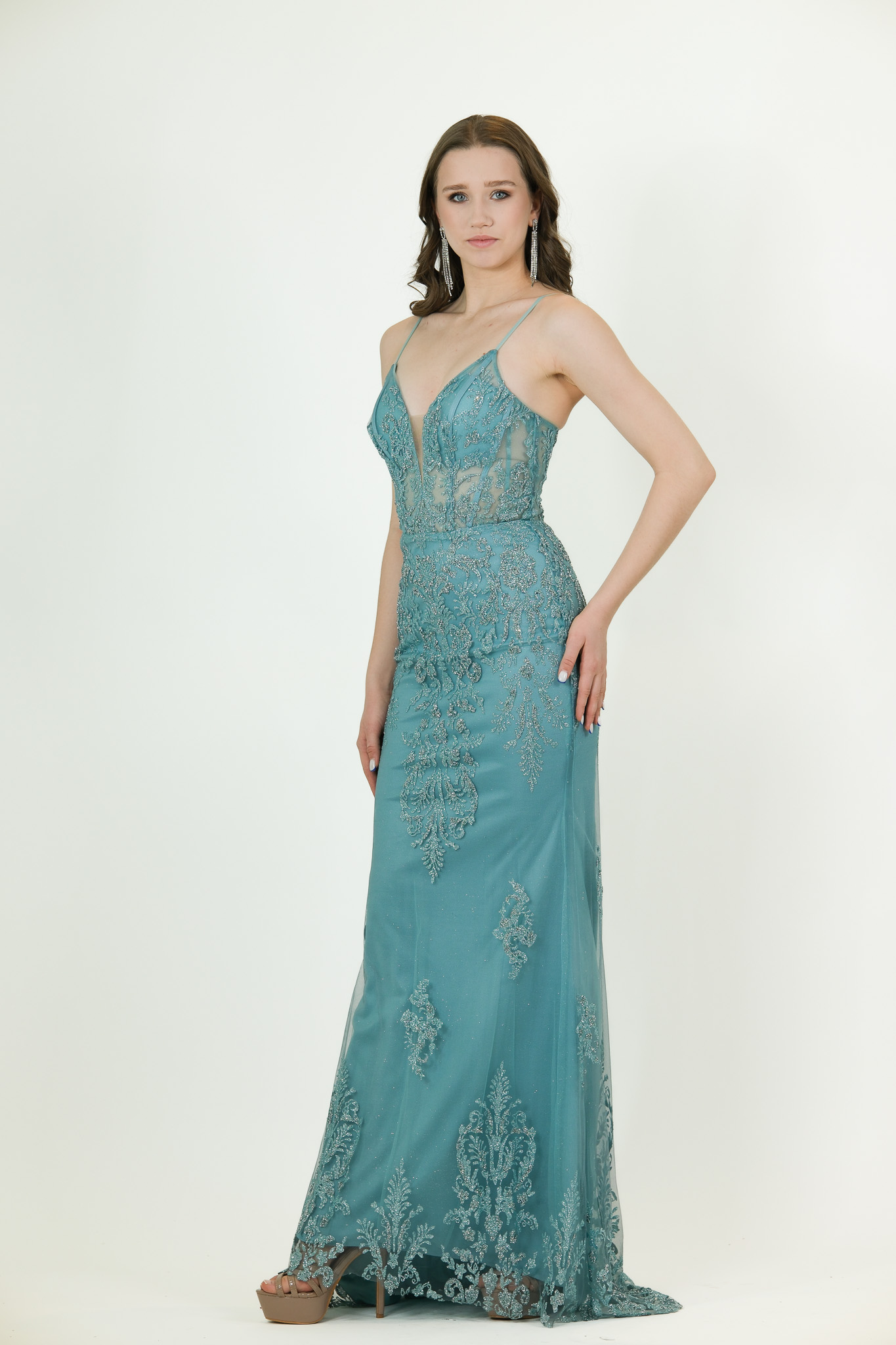 bright baby blue sparkling evening gown