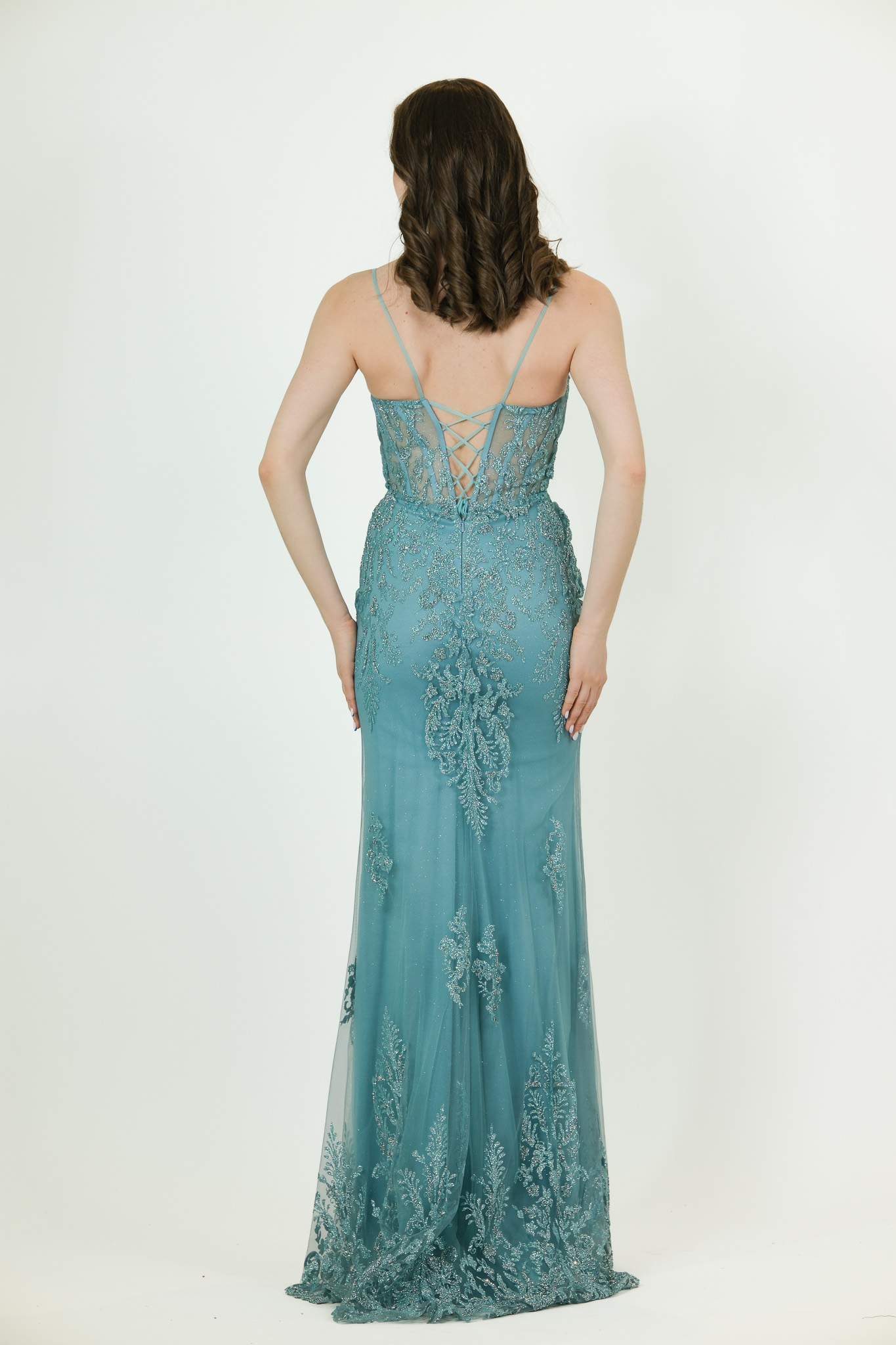 bright baby blue sparkling evening gown